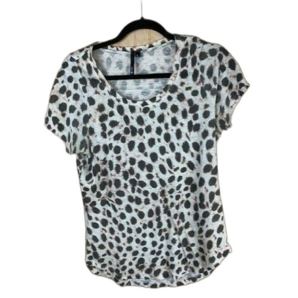 Joes Size Large Womens Top Animal Print Scoop Neck Tunic Hem Short Sleeve Linen